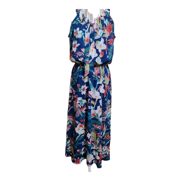 Sandra Darren Tie neck Sleeveless Floral print Maxi Dress - Picture 3 of 8